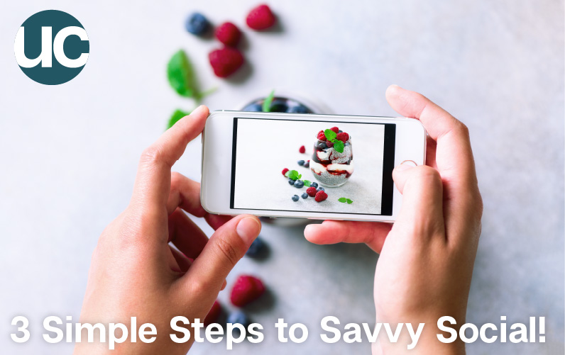 3 Simple Steps to Savvy Social - Featured Image: A woman takes a picture of fruit on her phone